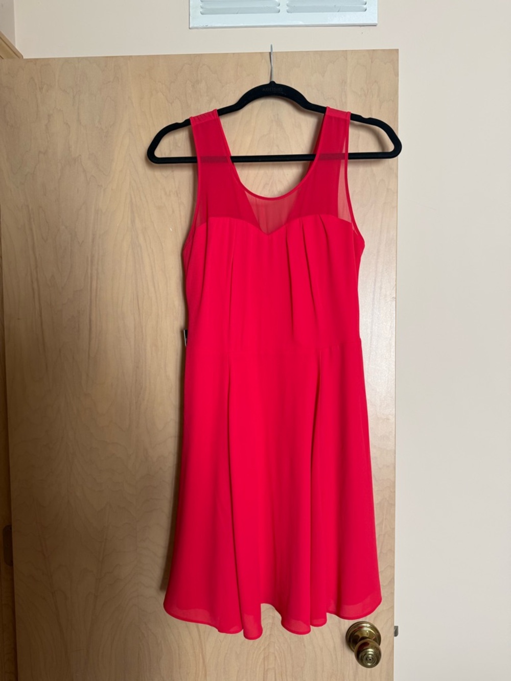 Express Bright Red Sleeveless A-Line Dress with Mesh Yoke